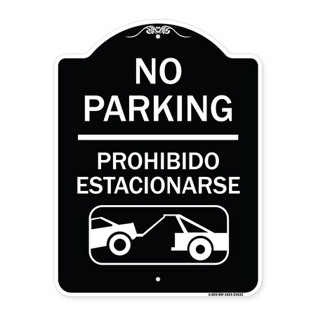 Signmission No Parking Prohibido Estacionarse W/ Car Tow Graphic Heavy-Gauge Alum Sign, 24" x 18", BW-1824-23632 A-DES-BW-1824-23632